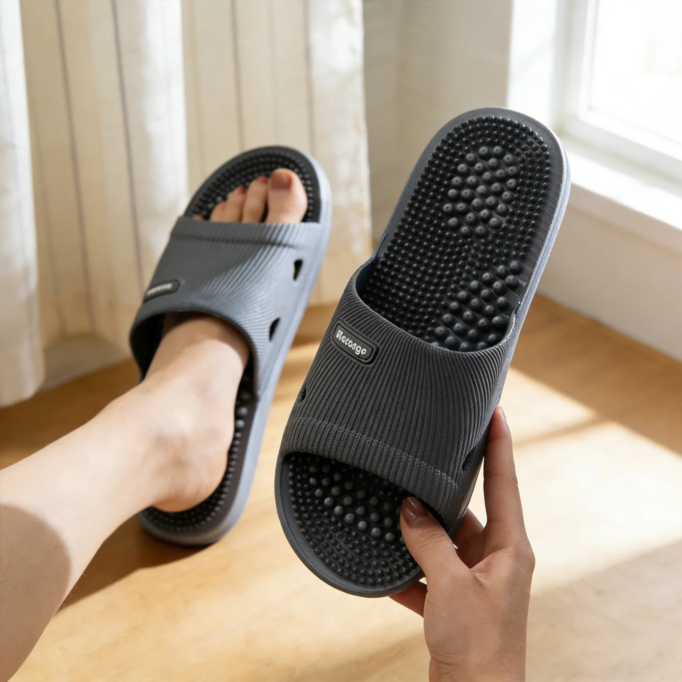 Summer Non Slip Solid Color Slippers for Men PVC material  Massage Comfortable Durable Bathroom Shoes Cool Pool