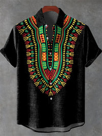 Men's Short Sleeve Shirt Vintage Ethnic Style Sunlight and Tree Illustration Art Snake Print Casual Linen Shirt