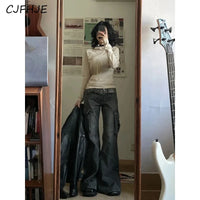 CJFHJE American Retro Bell Bottoms Washed Black Low Waist Slim Flare Jeans Women Fashion Cozy Denim Trousers Hiphop High Street