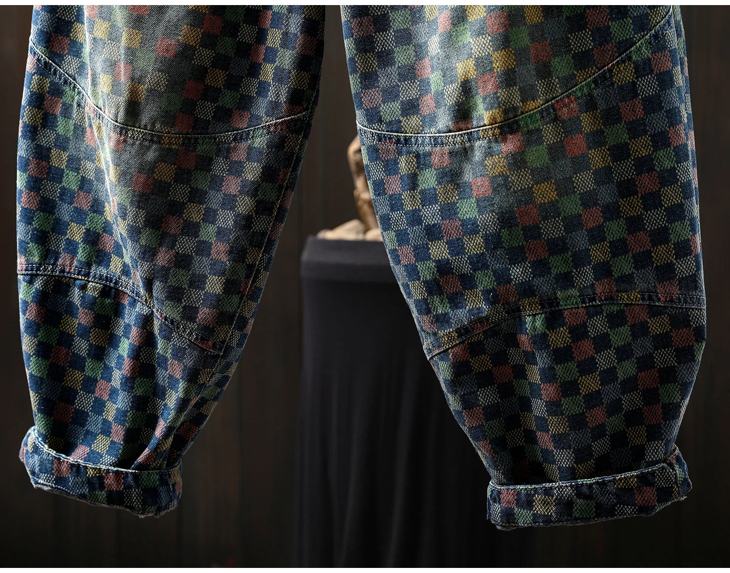 Women Casual Boyfriend Jeans New Arrival 2025 Autumn Vintage Style Plaid Pattern Loose Female Denim Harem Pants M1854