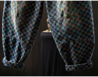 Women Casual Boyfriend Jeans New Arrival 2025 Autumn Vintage Style Plaid Pattern Loose Female Denim Harem Pants M1854
