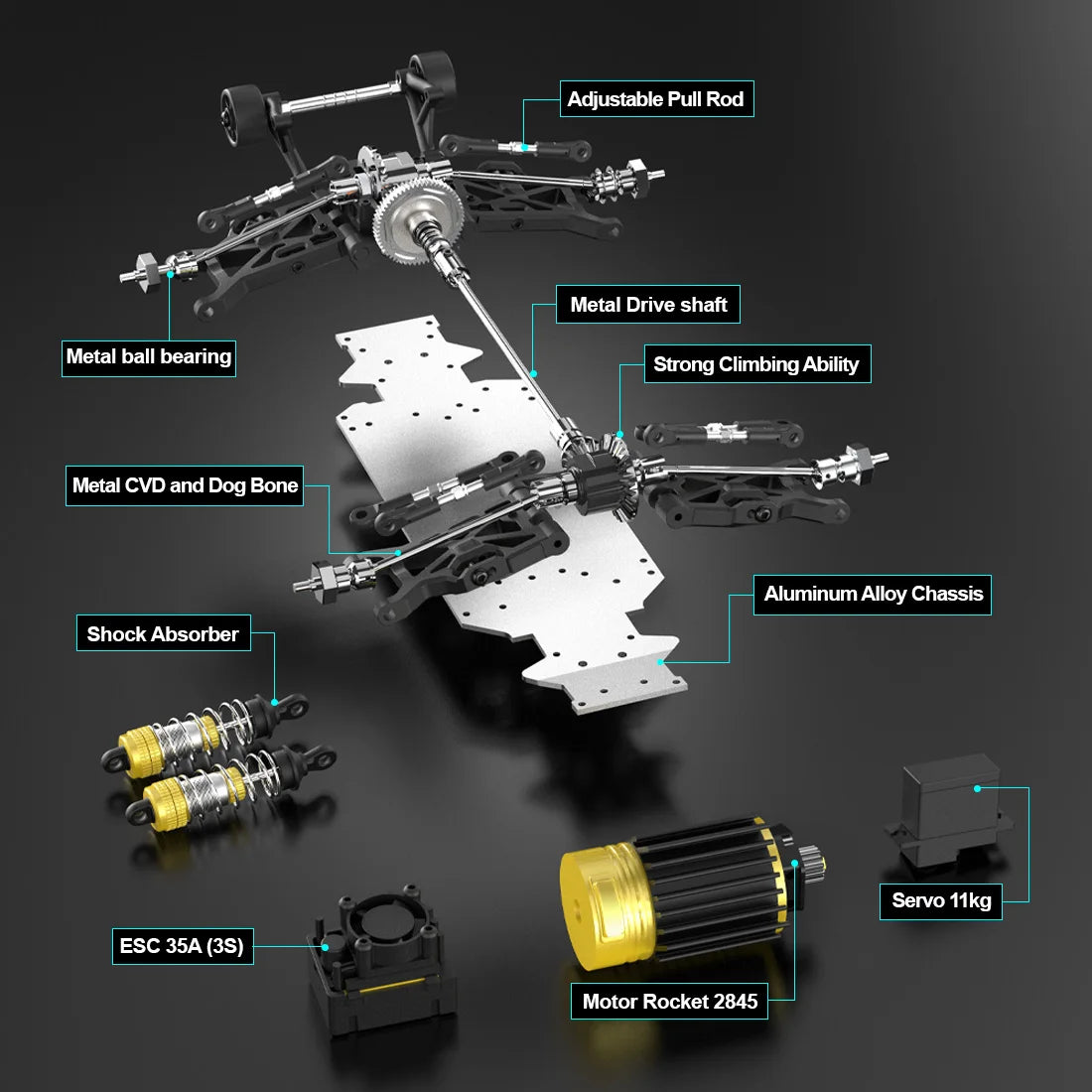 JIUSI PT14R MT14R 1/14 4WD RC Car 80km/h Brushless 2.4G Remote Control Racing Car High Speed Off-road RC Truck 3S 35C 2200mAh
