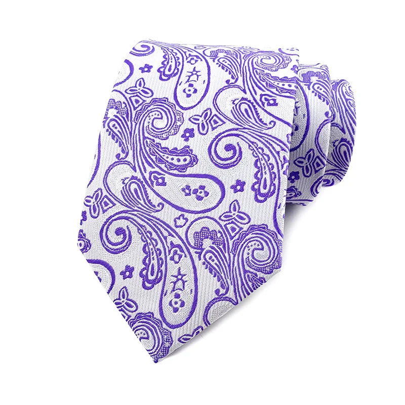 Luxury 8CM Mens Necktie Purple Color Stripes Floral Plaid Solid Dot Ties For Man Groom Neck Tie For Business Wedding Party