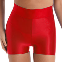 Women Glossy Shorts Spandex Short Leggings Seamless Tight Smooth Elastic Shiny Biker Shorts