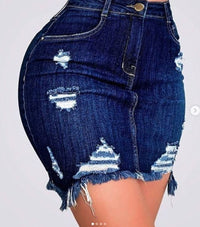 Sexy Women Fashion Denim Skirt Ripped Hip Distressed High Waist Button Denim Pencil Skirts