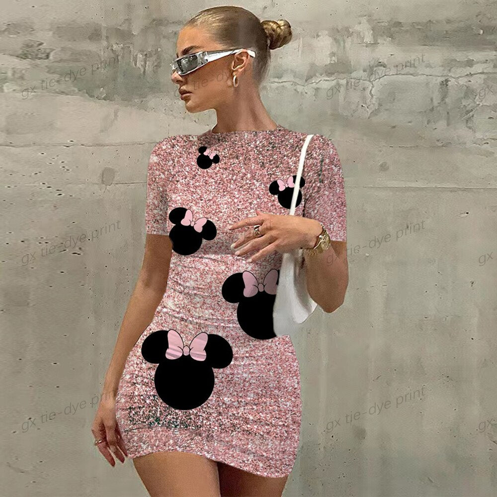 2023 Sexy summer women's new Korean temperament Disney Minnie Mickey Mouse short-sleeved Dress