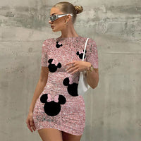 2023 Sexy summer women's new Korean temperament Disney Minnie Mickey Mouse short-sleeved Dress