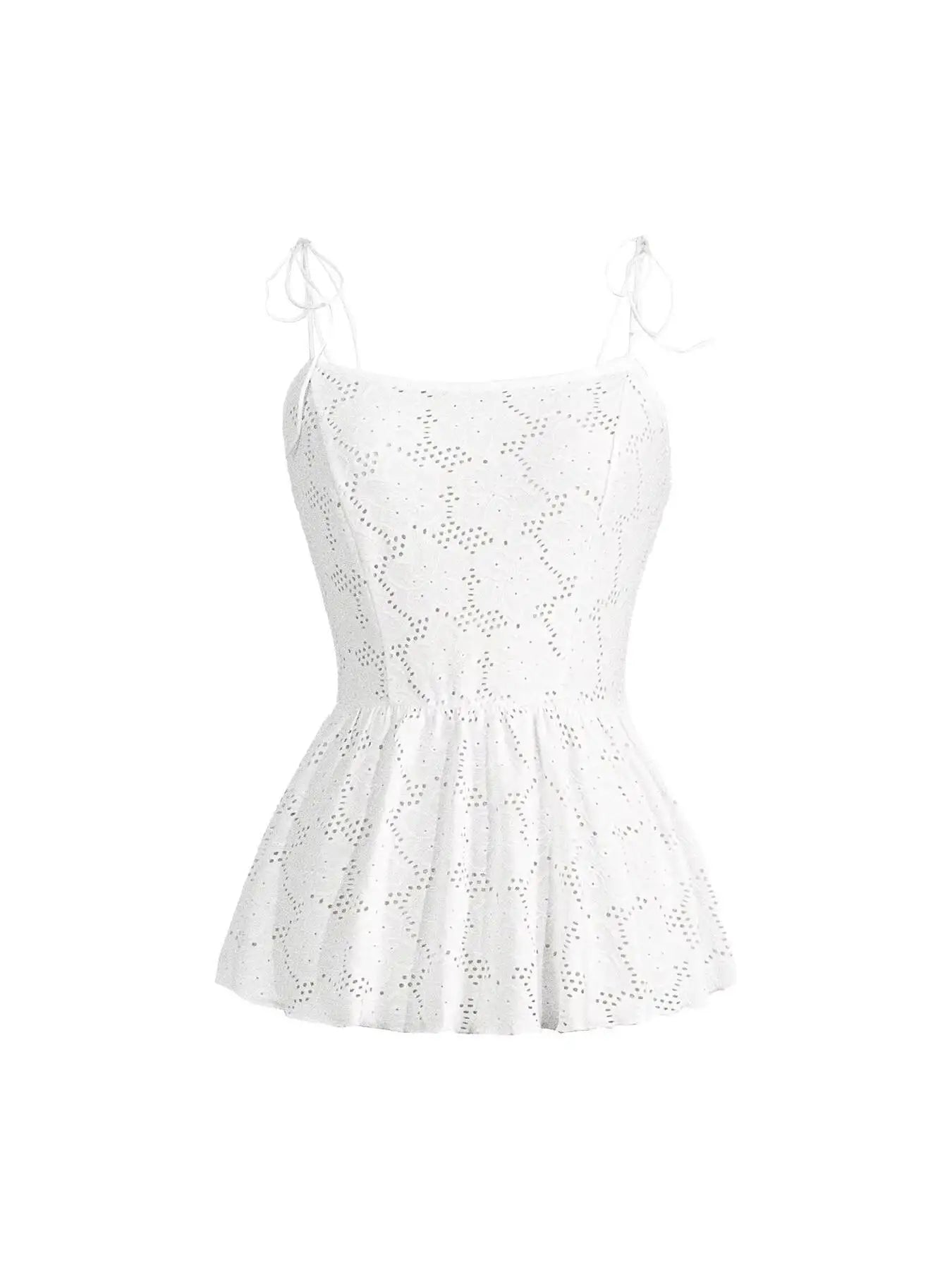 Women's Cami Top White Boho Eyelet Tank Top Strap Square Neck Peplum Hem Ruffle Spring Summer Casual Beach Vacation Blouse