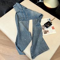 Women's Jeans Spring Retro Washed Diamond-encrusted Design Sense High-waisted Straight-leg Pants Loose Wide-leg Mopping Pants