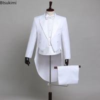 2025 Two Pieces Tailcoat Suit Men's Classic Lapel Tail Tuxedo Coats Pants Sets Men Wedding Groom Dress Up Stage Perform Costumes