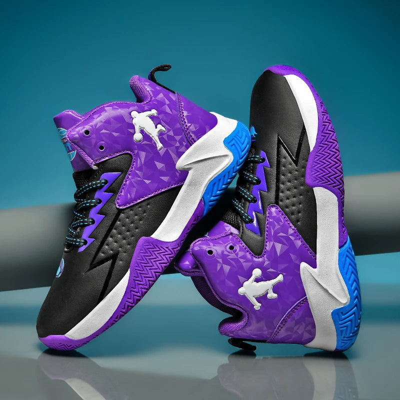 A pair of children's four-season high-top leather basketball shoes, wear-resistant and comfortable sneakers, sizes 31-40，CT-2036