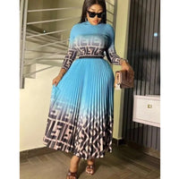 Bohemian Set For Women Gradient Letter Print Long Sleeve Top And Pleated Design Skirt Dress Set Elegant Lady Suit Versatile Sets