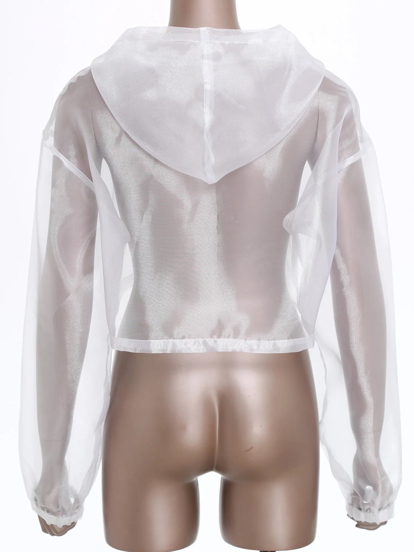 Womens Sparkly Transparent Hooded Top Holographic Long Sleeve Cropped Tee Shirts Festival Rave Outfits Pullover Hoodie Clubwear