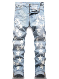 Men Straight Jean Denim Pants Jeans Loose Ankle Length Pant Pockets Casual Washed High Street Distressed Zipper Fly Spliced