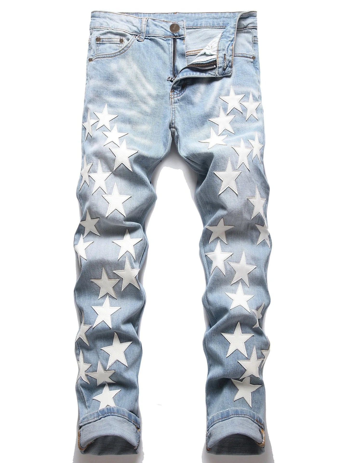 Men Straight Jean Denim Pants Jeans Loose Ankle Length Pant Pockets Casual Washed High Street Distressed Zipper Fly Spliced