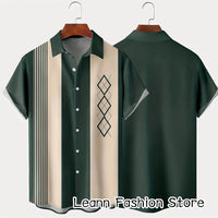 Men Summer Poker Symbol Stripe Print Shirt Casual Beach Short Sleeve Clothing Male Button Lapel Collar Shirt Fashion Leisurewear