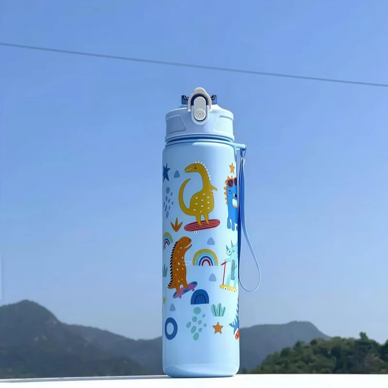 750ml Dinosaur Water Bottle For Kids Water Sippy Cup With Silicone Straw Leakproof Plastic Water Bottles Summer Kids Water Cup