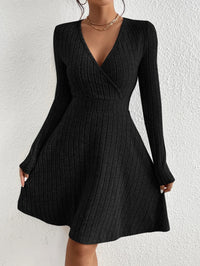 New for autumn/Winter 2024 Women Knit Slim Sexy Bodycon Dress V-Neck Long Sleeve Dress Solid Casual Midi Sweater Dress