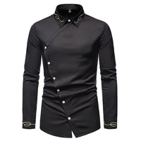 Men's Irregular Oblique Button Up Dress Shirts Streetwear Luxury Elegant Embroidery Business Shirt Chemise Homme Mens Blouses