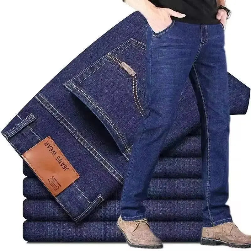 Men Fashion Straight Jeans Men 2025 New Stretch Slim Fit Pants Comfortable Soft Business Denim Trousers Male Brand Clothing