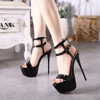17cm High Heels Sandals Women Sexy Peep Toe Platform Ankle Buckle Strap Super-high Heel Shoe Party Pumps Gladiator Sandal