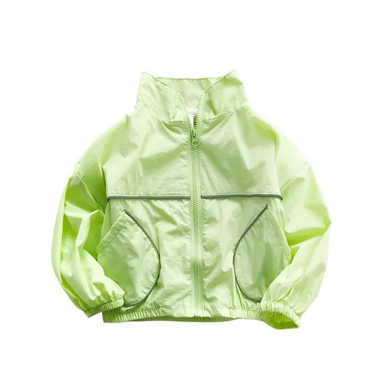 Summer Fashion Lightweight Outfits Kids Sun Suit Tops with Reflective Strips Full Zip Girls Coats Boys Jackets For 1-10 Years