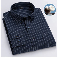 New in shirtplus size 7XL 100%cotton sanding long-sleeve shirts for men slim fit plain shirt striped plaid single pocket clothes