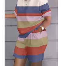 Women Print Two Piece Shorts Sets Matching Sets Short Sleeve T Shirts Pockets Elastic Waist Trousers Y2k Tops Suits Summer 2025