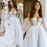 CHANDELA Off the Shoulder Wedding Dress Detachable Long Sleeves Bridal Gowns vestido de novia Lace Appliques Customised