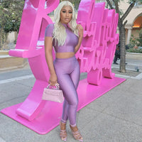 Fashion Sports Clothes Set for Women Short Sleeve Top and Skinny High Waist Pants Solid Gym Outfits Casual Streetwear Trousers