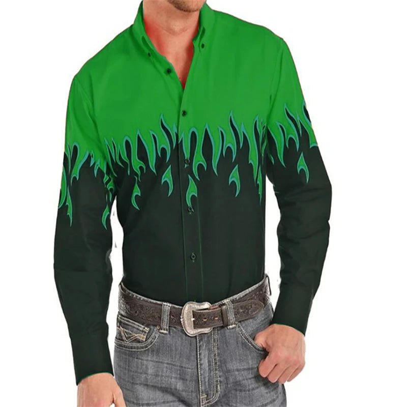 Men's shirt pattern shirt 3D printed shirt outdoor street long sleeved V-neck clothing fashion designer casual and comfortable
