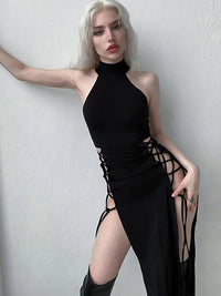 2025 Summer Fashion Women's Dress Sexy High slit Dress Slim Black Dress