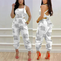 Sexy 2022 Women Chic Casual Jumpsuits One Piece Plants Print Criss Cross Tied Backless