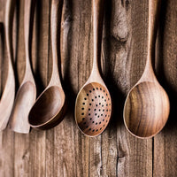 Natural Teak Cooking Spoon Scoop Kitchen Wooden Spatula Non-stick Utensils Set For Cooking With Hanging Hooks Cookware Tool Set