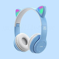 Wireless Headphones Cat Ear Gaming Headset Glow Light Bluetooth-Compatible Helmets Cute Over-Ear Headsets for Kids and Adult