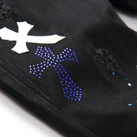 European Jeans With Distressed Patches, Black Trendy Elastic Slim Fit Leggings, Personalized Men's Pants