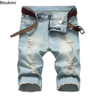 2026 New Denim Shorts for Men Fashion Casual Stretch Straight Short Jeans Men Summer Trend Holes Slim Fit Cowboy Short Trousers