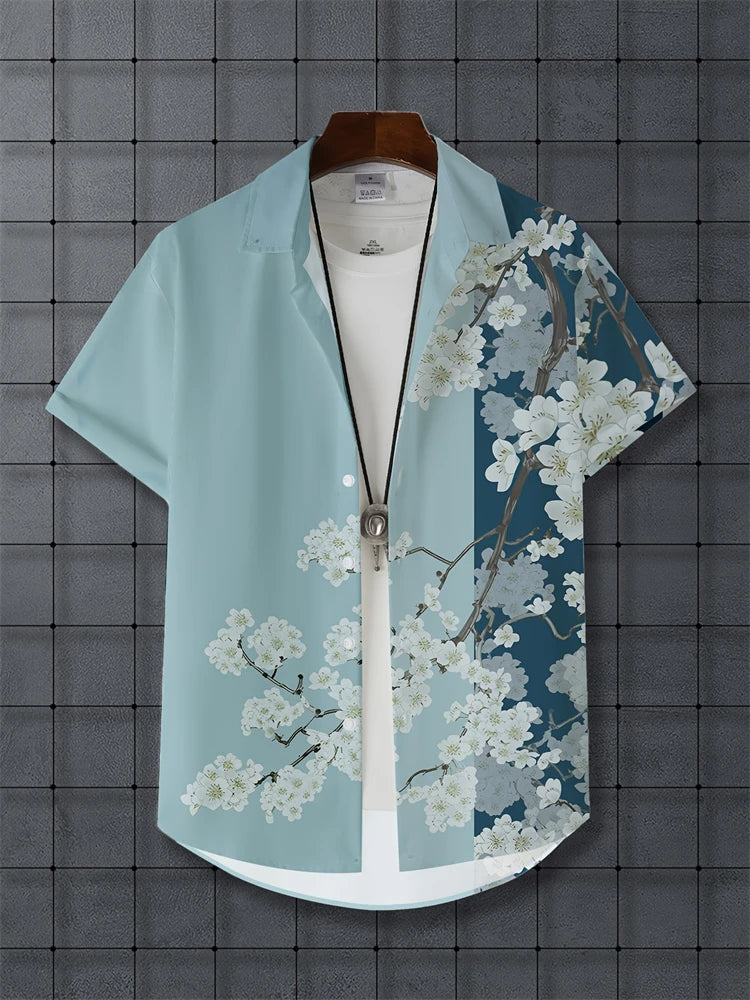 Men's Lapel Button Down Shirt T-Shirt New Floral Print Hawaii Beach Vacation Short Sleeve Breathable Fashion Men's Shirt Tops
