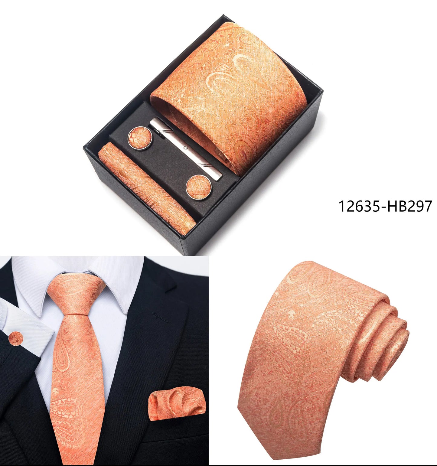 2025 New Design Fashion Brown Paisley Tie Handkerchief Cufflink Set For Men Necktie Clothing Accessories Birthday Present