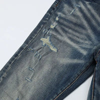 Fashionable new men's jeans with pleated elastic slim fit, retro washed blue jeans, high street designer hip-hop brand pants, ho