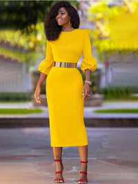 Women Dress Bodycon Three Quater Sleeve O Neck Elegant Classy Female Slim Party Celebrate Fashion African Package Hip Vestidos