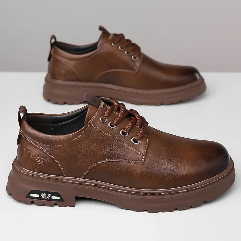 Men's Casual Leather Shoes Designer Trendy All-match Platform Shoes  Men's Business Breathable Leather Shoes Zapatos De Hombre
