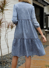 Fashion Jeans woman clothing 3/4 sleeve + cover knee dress summer fashion casual skin-friendly slim classic Denim Dress