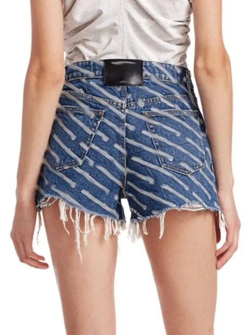 Women's Denim Shorts 2023 Summer Fashion High Waist Letter Print Loose Fringed Fringe Net Red Same Retro Ladies Wide Leg Shorts