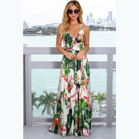 New 2023 Summer Women Casual Tropical Boho Floral Print Evening Party Beach Long Maxi Straps Dresses Sexy Backless Sundress