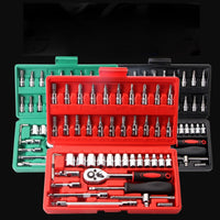 46pcs Socket Ratchet Car Repair Tool Wrench Set Head Ratchet Pawl Socket Spanner Screwdriver Professional Metalworking Tool Kit