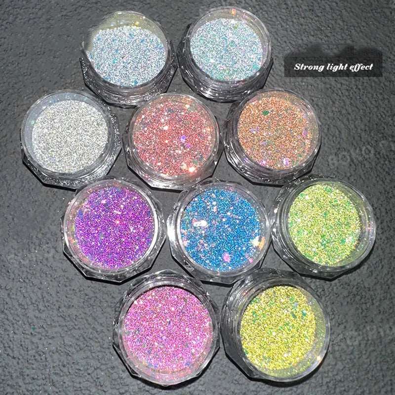 1 Box Laser Reflective Glitter Flash Diamond Nail Powder Sequins Sparkly Gel Polish Chrome Reflective Pigment Holographic Dust