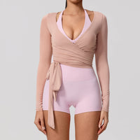 New Summer Women's Yoga Long Sleeve One Piece Strap Yoga Clothing Female Training Premium Ballet Wrap TopsWoman Gym Sports Top