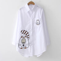 2024 New White Shirt Casual Button Up Turn Down Collar Female Blouse Long Sleeve Cotton Blouse Embroidery Blouse Lady 5083 50