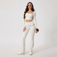 New Summer 2Pcs Women Gym Yoga Female Outfit Outdoor Sports Quick-Dry Long-Sleeved Shirt Set Woman Two-Piece Suit Sportswear